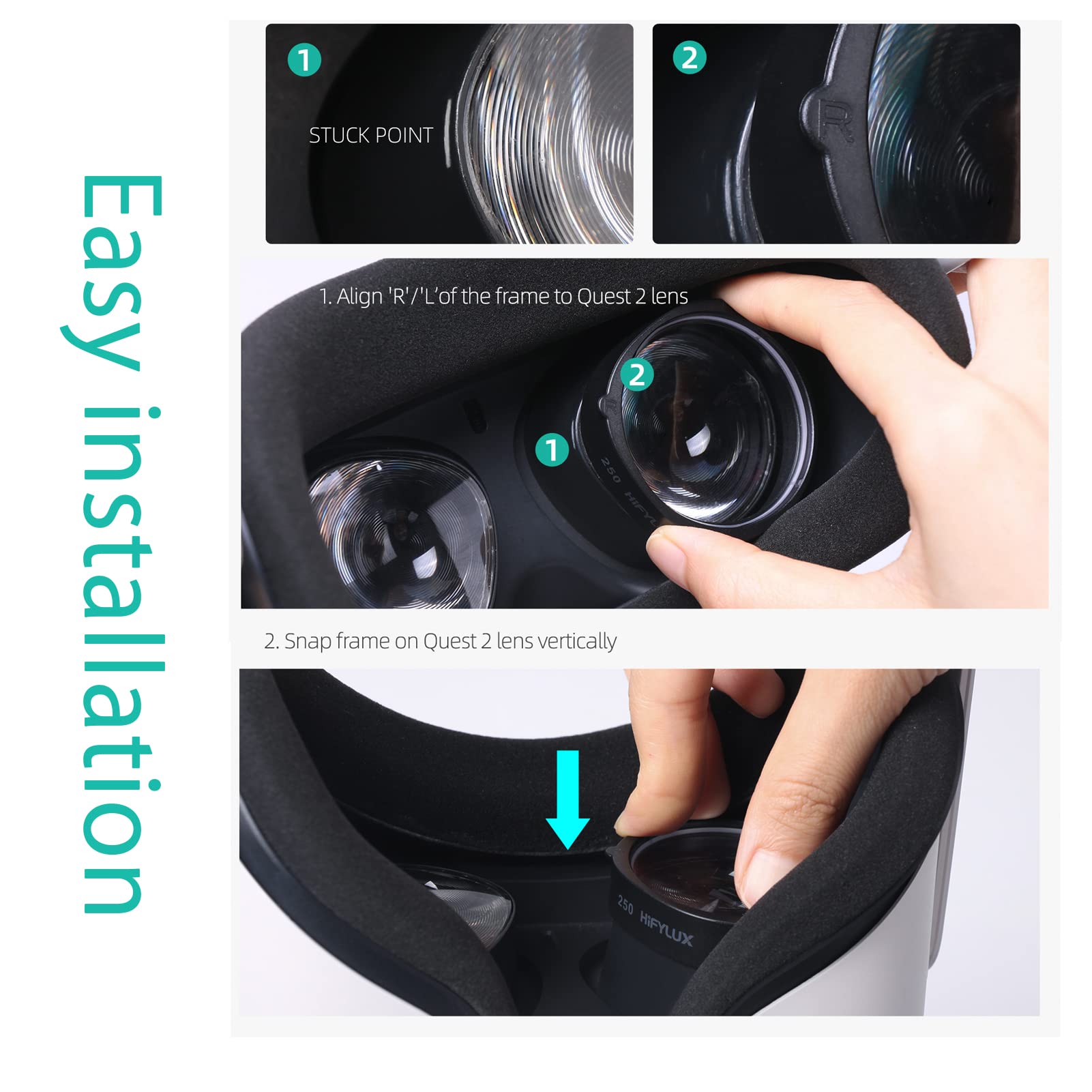 Myopia Glasses Lens Compatible with Oculus Quest 2 VR Headset accessories , customized Frame Plus Protecting Lens Combination 1 Pair (- 1.00)