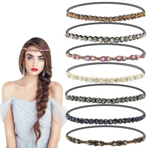 7 Pcs Rhinestone Beaded Headbands, Fashionable Crystal Beaded Elastic hairbands for Women Girls Hair Jewelry Accessories