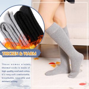 Eyean Women's Knee High Wool Socks Winter Thick Thermal Soft Comfy Over Knee Long High Socks 2 Pairs (Solid Color Black+Grey)