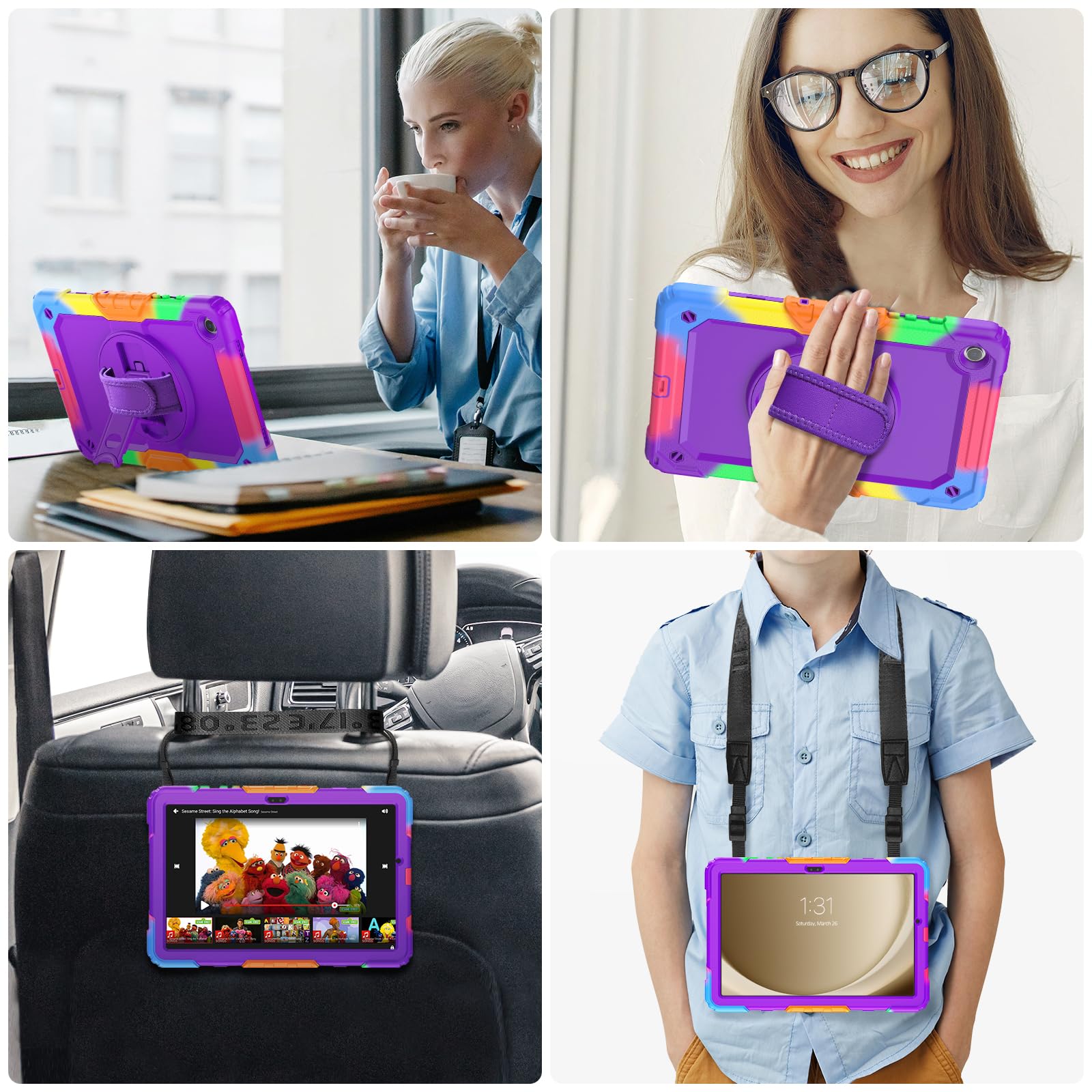 Case for Samsung Galaxy Tab A9+ Plus 2023 with Screen Protector, SIBEITU Galaxy Tab A9+ 11" 5G Case for Kids, Rugged Shockproof Cover w/Hand Grip Shoulder Strap for Samsung Tab A9+, Colorful Purple