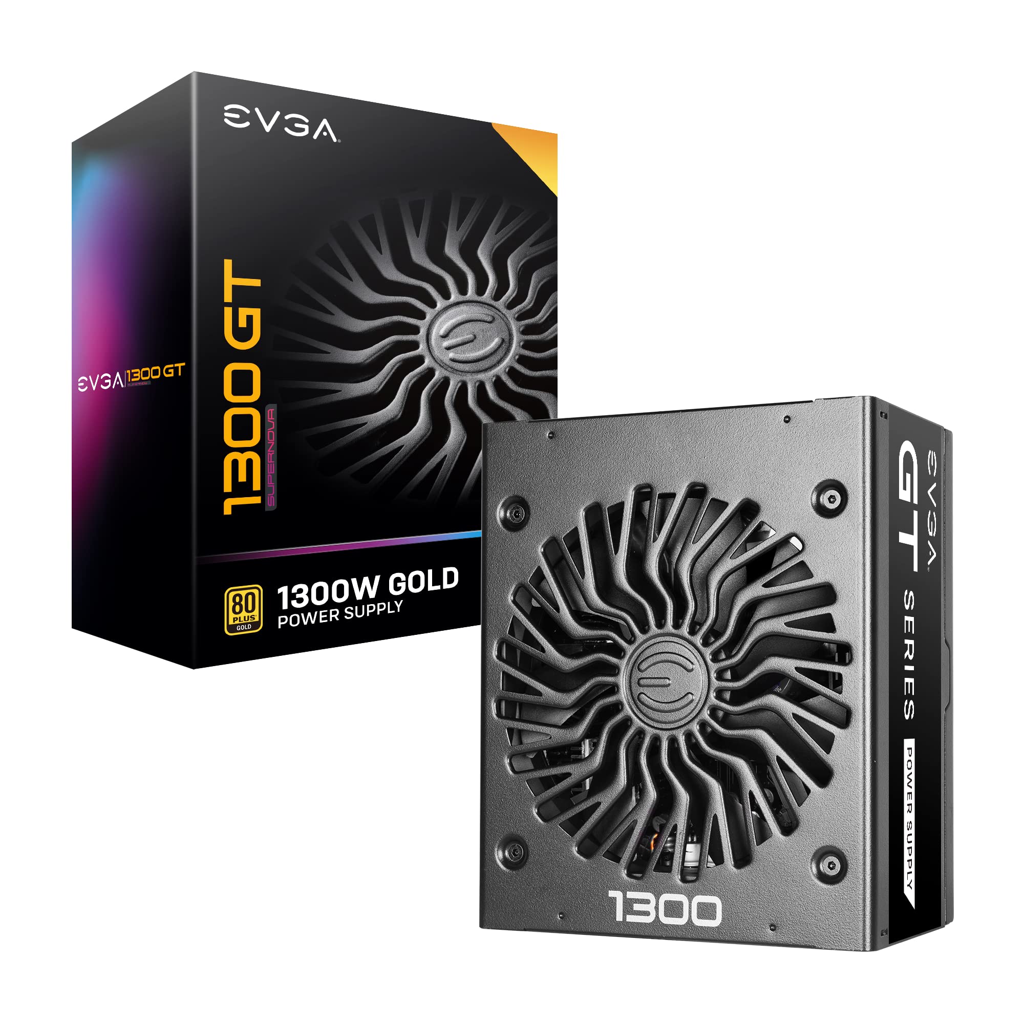 EVGA 1300 GT, 80 Plus Gold 1300W, Fully Modular, Eco Mode with FDB Fan, 100% Japanese Capacitors, 10 Year Warranty, Includes Power ON Self Tester, Compact 180mm Size, Power Supply 220-GT-1300-X1