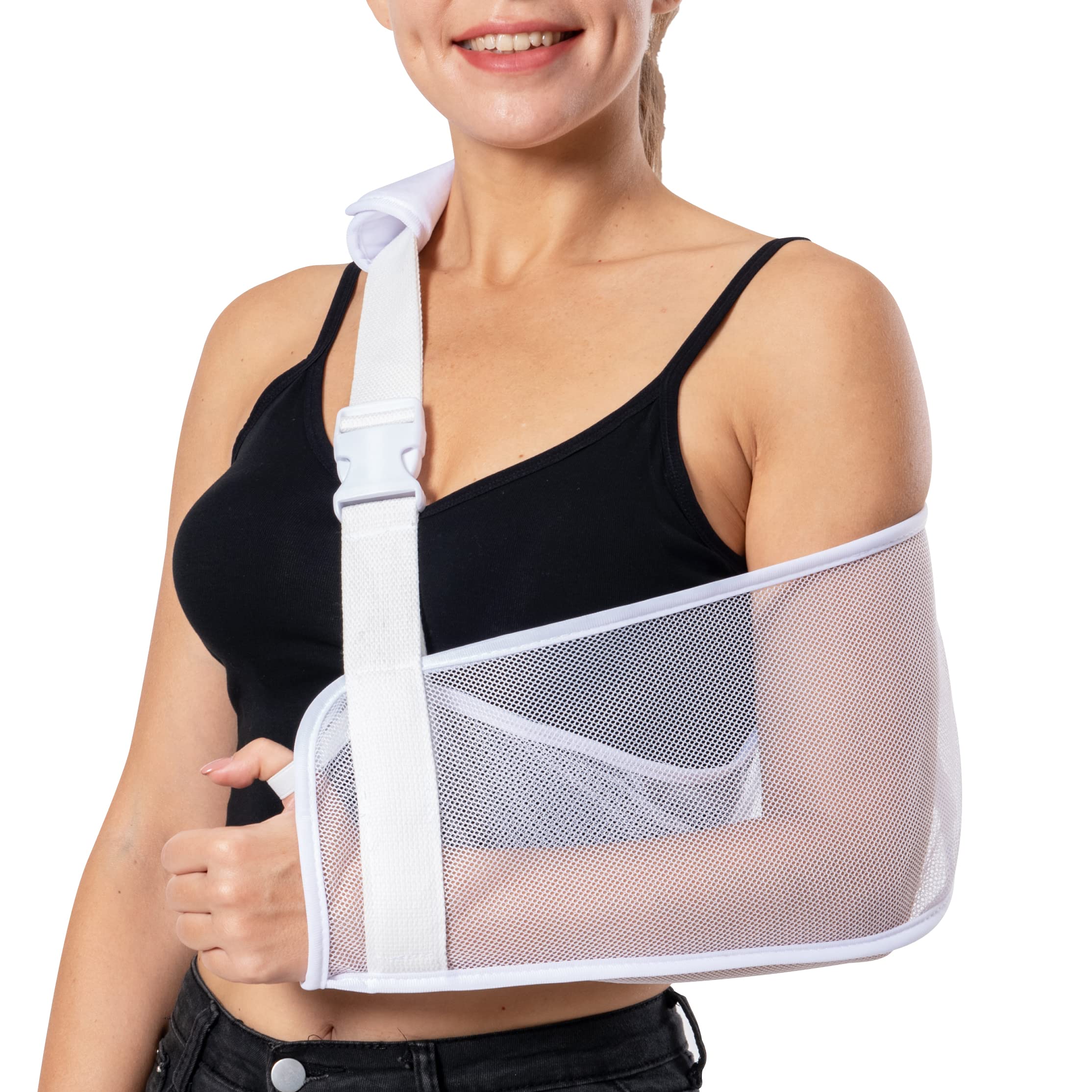 Ledhlth White Mesh Arm Sling for Shoulder Injury Women Shower Sling for Men Shoulder Sling for Shoulder Surgery Elbow Wrist Sling for Broken Arm