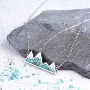 Lauren-Spencer Gemstone Mountain Necklace for Women Turquoise Malachite Tumbled Chips Stone Pendant Necklace Dainty Snowy Mountain Range Necklace for Women Nature Jewelry Gift (Turquoise)