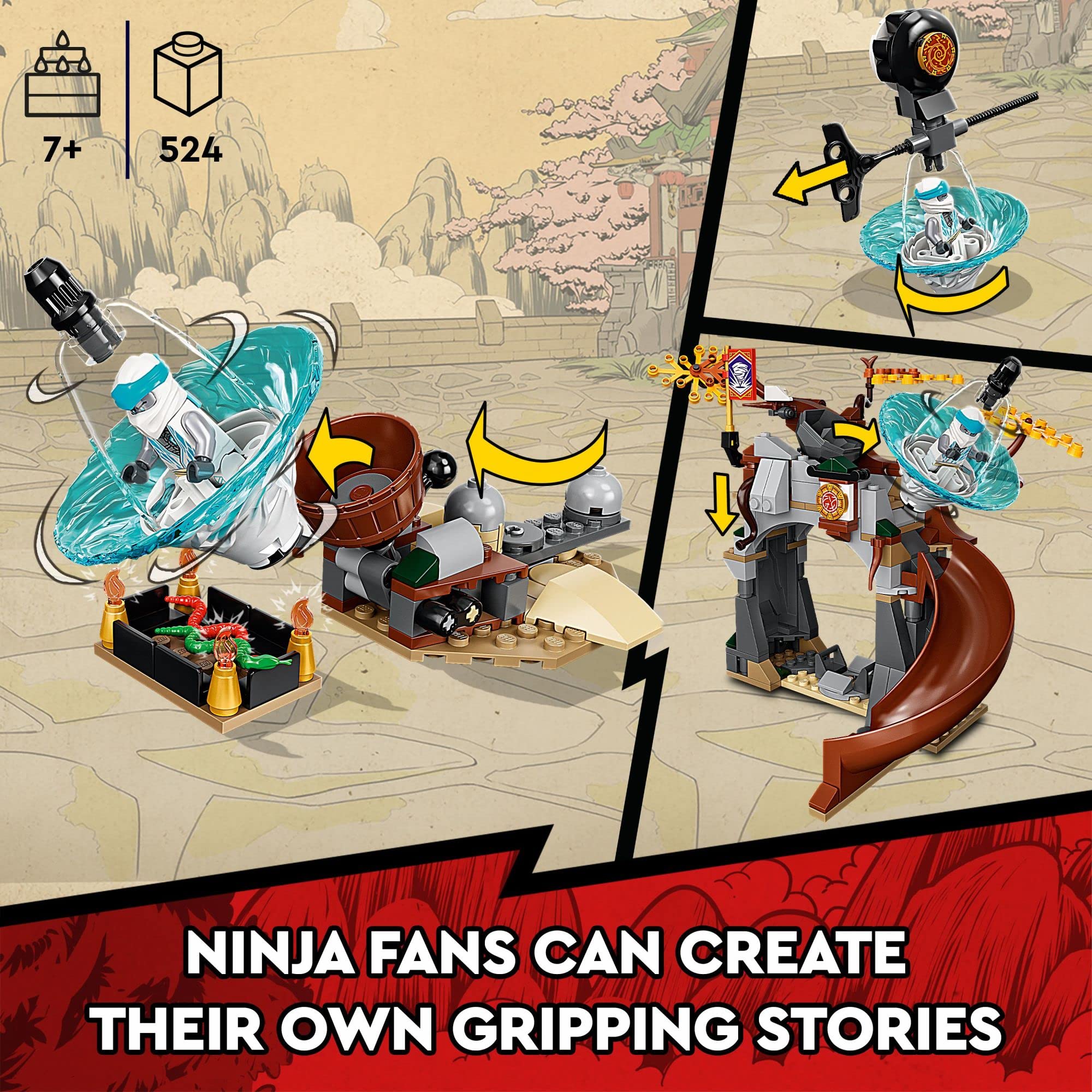 LEGO NINJAGO Ninja Training Center 71764 Building Kit Featuring NINJAGO Zane and Jay, a Snake Figure and a Spinning Toy; Construction Toys for Kids Aged 7+ (524 Pieces)