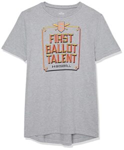 under armour boys' standard first ballot -baseball short sleeve t-shirt, (035) steel light heather / / stadium red, youth medium