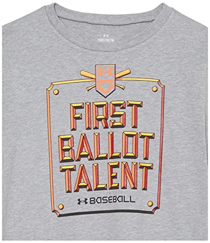 Under Armour Boys' Standard First Ballot -Baseball Short Sleeve T-Shirt, (035) Steel Light Heather / / Stadium Red, Youth Medium