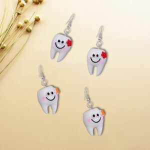 Seakuur 2 Pairs Cute Tooth Dangle Earrings for Women Funny Dentist Jewelry Graduation Gift (White)