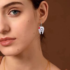 Seakuur 2 Pairs Cute Tooth Dangle Earrings for Women Funny Dentist Jewelry Graduation Gift (White)