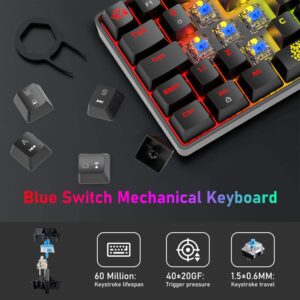 FELICON Portable 60% Mechanical Gaming Keyboard Type C Wired 62 Keys LED USB Waterproof Mini Keyboard 20 Chroma RGB Backlight Anti-ghosting Keys+Extra Keycaps for Computer/PC/Laptop/MAC