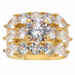 palmbeach jewelry yellow gold-plated or platinum-plated silver round cubic zirconia 3 piece bridal ring set size 10