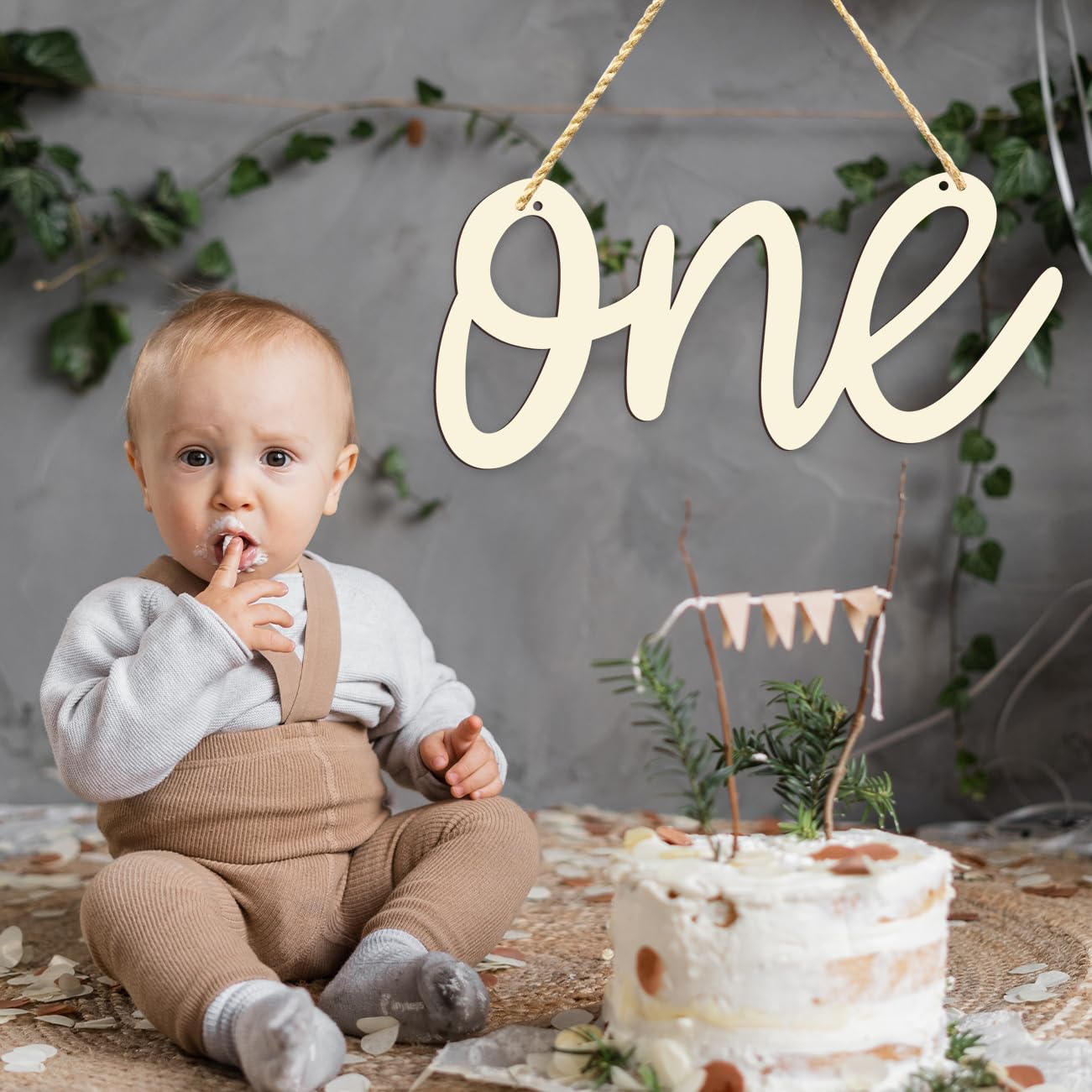 One Wooden Sign One Cutout Letter for 1st Birthday Party,One Sign One Photo Prop for Baby Shower Party Decorations,Wall Decor Table Display Baby Chair Photo Booth Props