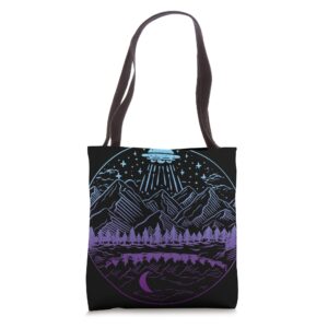 Galaxy UFO Abduction Space Astronaut Nature Lake Moon Alien Tote Bag