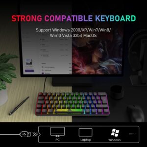 FELICON Portable 60% Mechanical Gaming Keyboard Type C Wired 62 Keys LED USB Waterproof Mini Keyboard 20 Chroma RGB Backlight Anti-ghosting Keys+Extra Keycaps for Computer/PC/Laptop/MAC