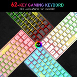 FELICON Portable 60% Mechanical Gaming Keyboard Type C Wired 62 Keys LED USB Waterproof Mini Keyboard 20 Chroma RGB Backlight Anti-ghosting Keys+Extra Keycaps for Computer/PC/Laptop/MAC