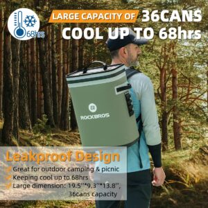 ROCKBROS Backpack Cooler Leak-Proof Soft Sack 36 Can Green