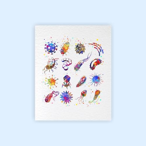 Dignovel Studios 8X10 Unframed Bacteria Watercolor Art Print Biology Medical Art Microbiology Virus Art Abstract Bacteriophage Science Home Office Wall Decor Poster DN675