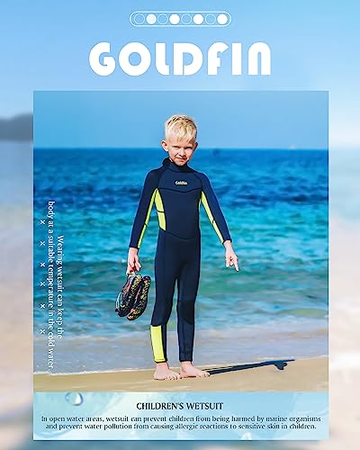 Goldfin Kids Wetsuit for Boys Girls, 3mm Neoprene Fullsuit for Toddler Back Zip Youth Water Aerobics Diving Boating Snorkeling Surfing Swimming