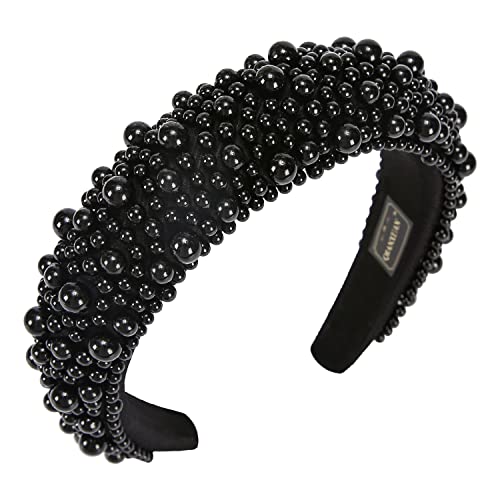 QIANXUAN Fashion Headbands For Women's Hair White Pearl Headbands For Girls Black Padded Headband Beading Pearls Hair Accessories Design Elegant Wide Hairbands