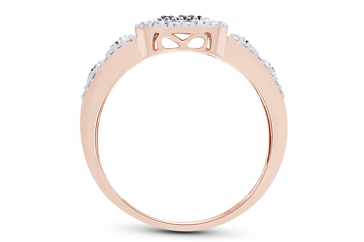 AFFY 1/10 Carat Round Cut Enhanced Blue And White Natural Diamond Square Frame Wedding Band In 14k Rose Gold Over 925 Sterling Silver (Clarity : I2-I3, Color : I-J, 0.10 Cttw) Size -4