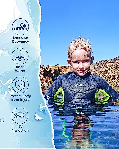 Goldfin Kids Wetsuit for Boys Girls, 3mm Neoprene Fullsuit for Toddler Back Zip Youth Water Aerobics Diving Boating Snorkeling Surfing Swimming