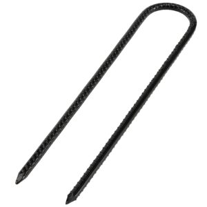 MUKCHAP 12 Pack 12 Inch U Shaped Rebar Stakes, Black U Rebar Hook, Heavy Duty Trampoline Wind Anchors Stakes for Camping Tents, Soccer Net