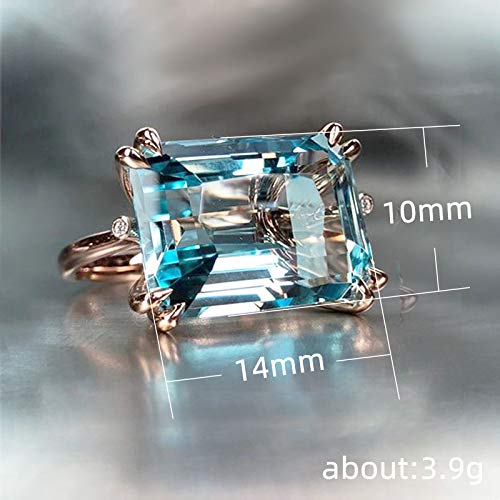 Sdouefos Fashion Jewelry 14k Gold Filled Sea Blue Topaz Rectangle CZ Diamond Ring Women Anniversary Engagement Wedding Gemstone Ring (US Code 7)