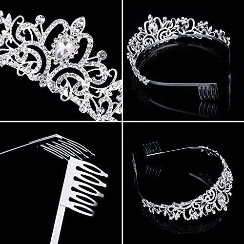 Silver Crystal Crowns Tiara for Women, Girls Elegant Princess Rhinestone Crown with Combs, Bridal Wedding Headbands Prom Birthday Party Halloween Hair Accessories Jewelry Gifts for Women Girls