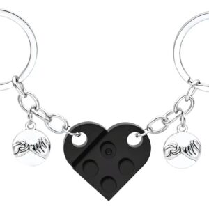 LGOUYGG Heart Keychain for Couples/Friendship, Matching Brick Keychains Set for Girlfriend/Boyfriend, Boys Girls Sweet Gifts (Black)