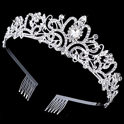 Silver Crystal Crowns Tiara for Women, Girls Elegant Princess Rhinestone Crown with Combs, Bridal Wedding Headbands Prom Birthday Party Halloween Hair Accessories Jewelry Gifts for Women Girls