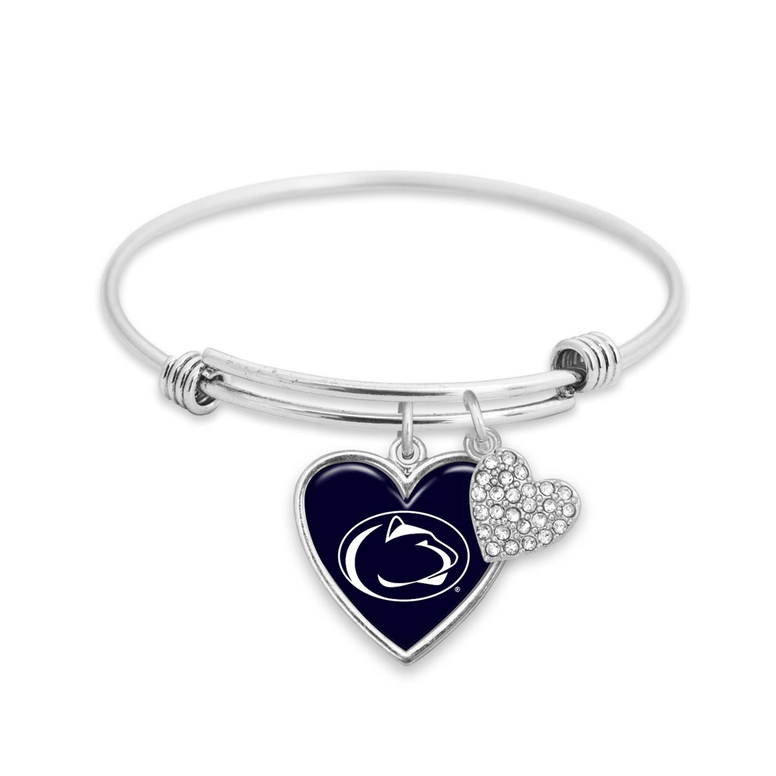 Penn State Nittany Lions Amara Crystal Heart Silver Bangle Bracelet Jewelry Gift PSU