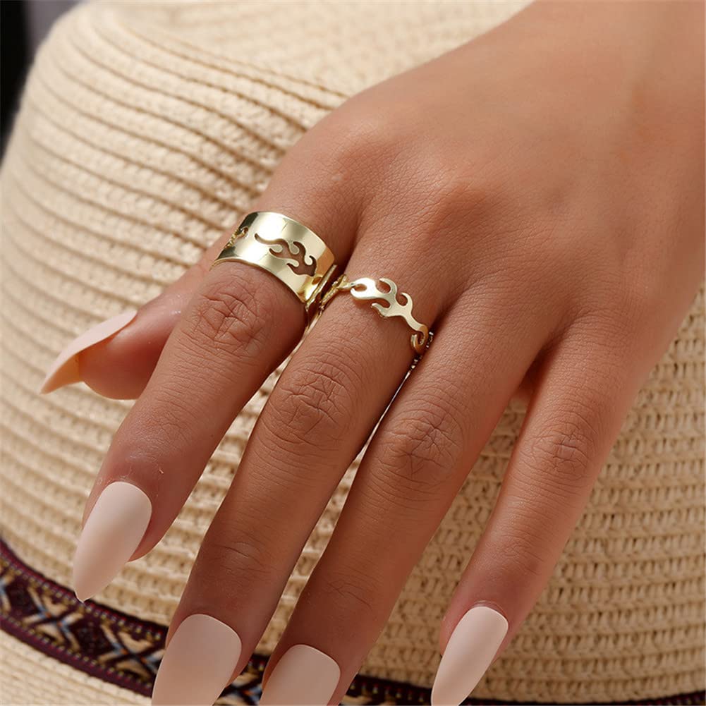 Flame Rings Geometric Hollow Flame Open Ring Matching Flame 2YK Hip Hop Rings for Women Men Couple Rings Friendship Jewelry