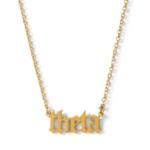 sorority shop kappa alpha theta necklace — kat old english font design, 18k gold plated, kappa alpha theta gifts for women