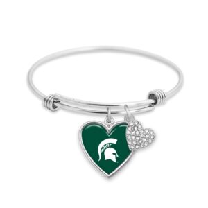 michigan state spartans amara crystal heart silver bangle bracelet jewelry gift msu