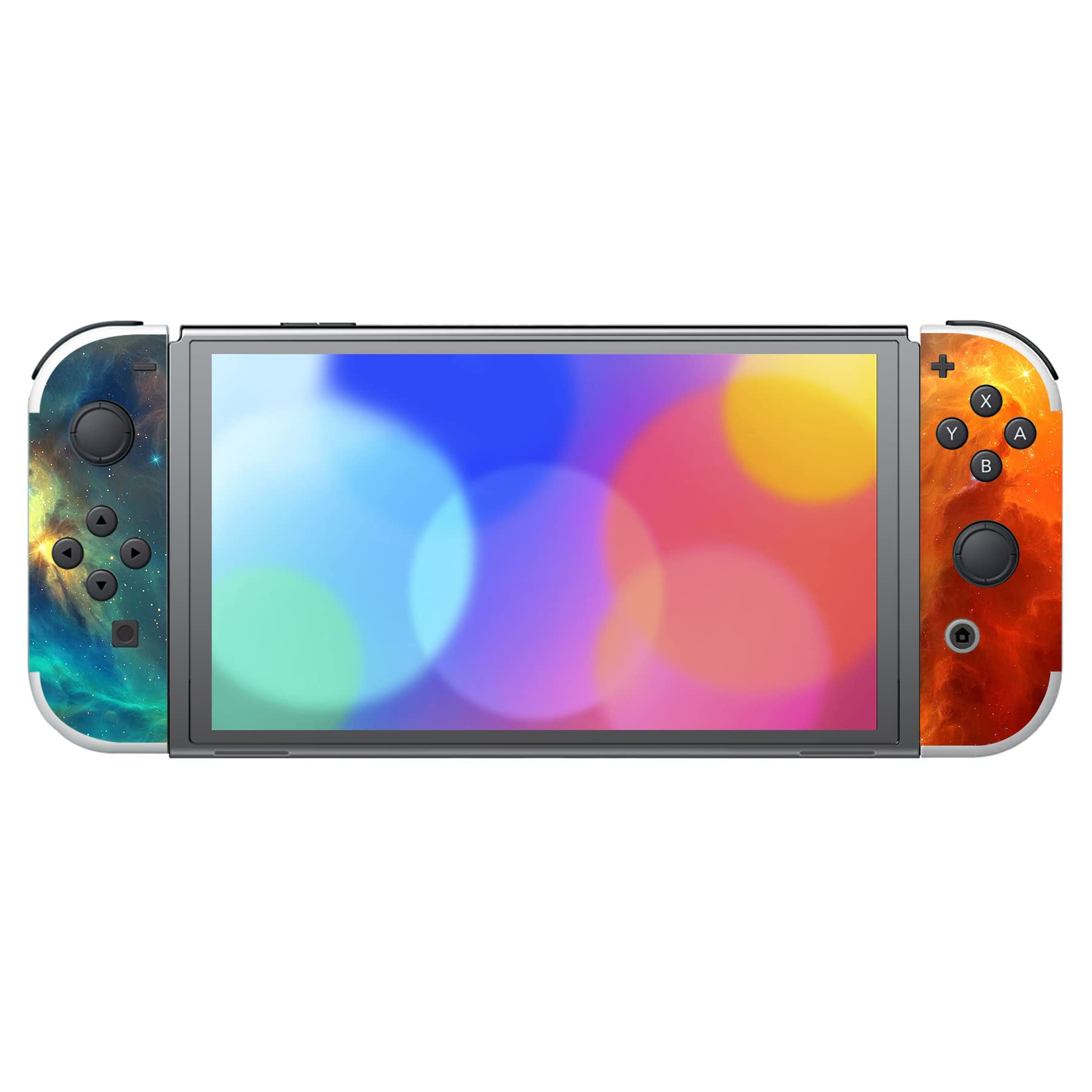 PlayVital Full Set Protective Stickers for Nintendo Switch OLED Model, Customized Vinyl Decal Skins for Switch OLED Console & Joycon & Dock & Grip - Orange Star Universe