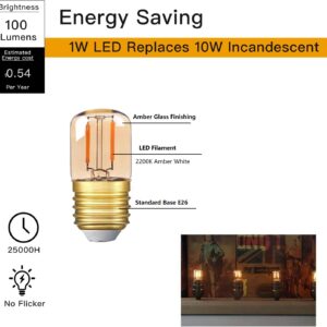 LDCHIUEN Mini T28 E26 1W LED Night Lights Small Low Watt Vintage 10W Equivalent Light Bulb Ultra White Warm 2200K Decorative Lights Amber, 6Pack