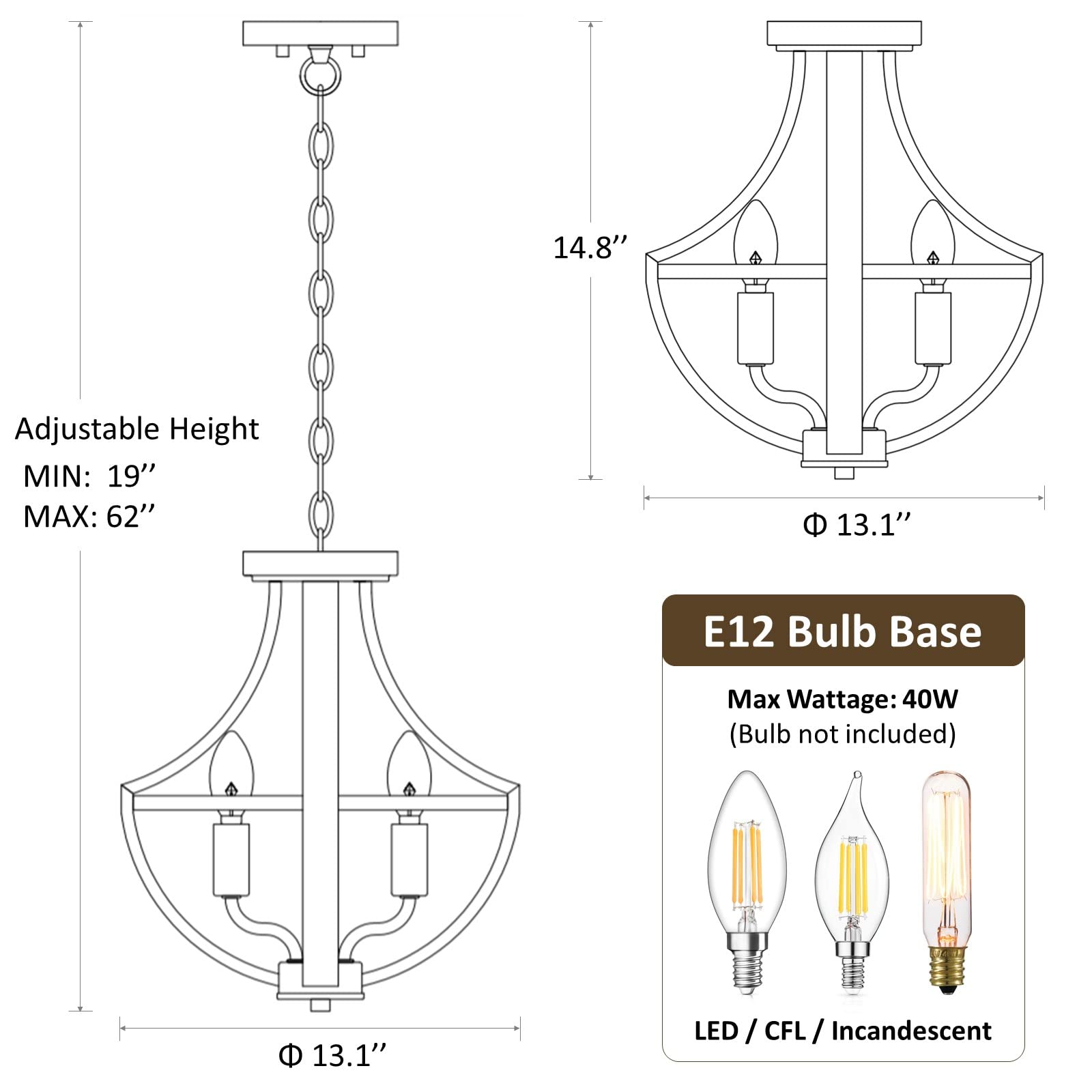 WOAEKR 13.1" Modern Farmhouse Hanging Pendant Lighting, 4-Light Rustic Interior Flush Mount Ceiling Light Fixture, Vintage Chandelier for Hallway Foyer Dining Room Entryway Kitchen Island Bedroom