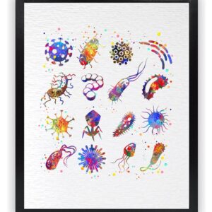 Dignovel Studios 8X10 Unframed Bacteria Watercolor Art Print Biology Medical Art Microbiology Virus Art Abstract Bacteriophage Science Home Office Wall Decor Poster DN675