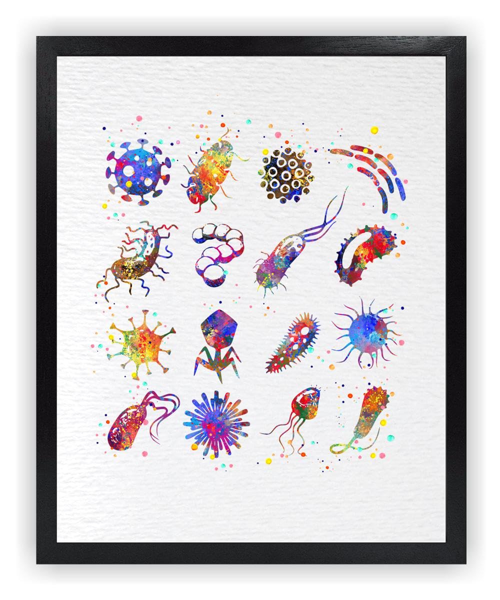 Dignovel Studios 8X10 Unframed Bacteria Watercolor Art Print Biology Medical Art Microbiology Virus Art Abstract Bacteriophage Science Home Office Wall Decor Poster DN675