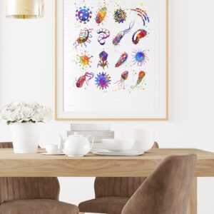 Dignovel Studios 8X10 Unframed Bacteria Watercolor Art Print Biology Medical Art Microbiology Virus Art Abstract Bacteriophage Science Home Office Wall Decor Poster DN675