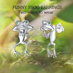 INFUSEU Two Way Frog Stud Earrings Sterling Silver for Young Women Teen Cute Funny Animal Dangling Jewelry Gifts Daughter Granddaughter