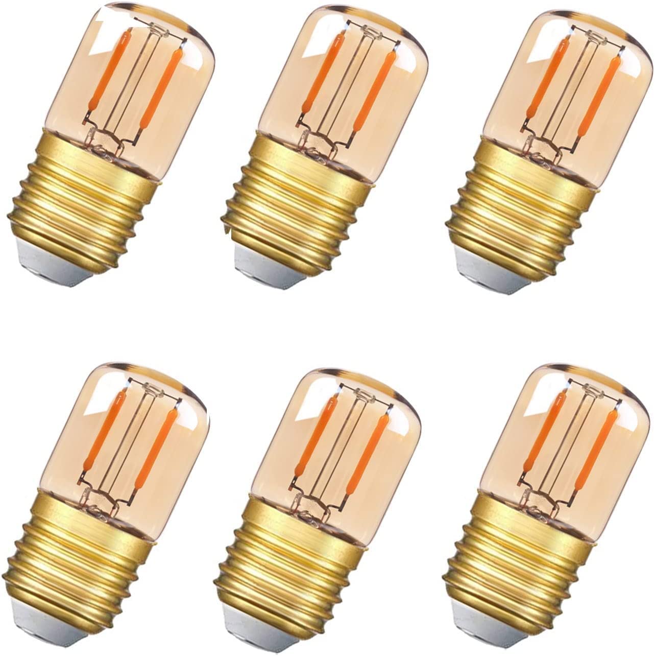 LDCHIUEN Mini T28 E26 1W LED Night Lights Small Low Watt Vintage 10W Equivalent Light Bulb Ultra White Warm 2200K Decorative Lights Amber, 6Pack