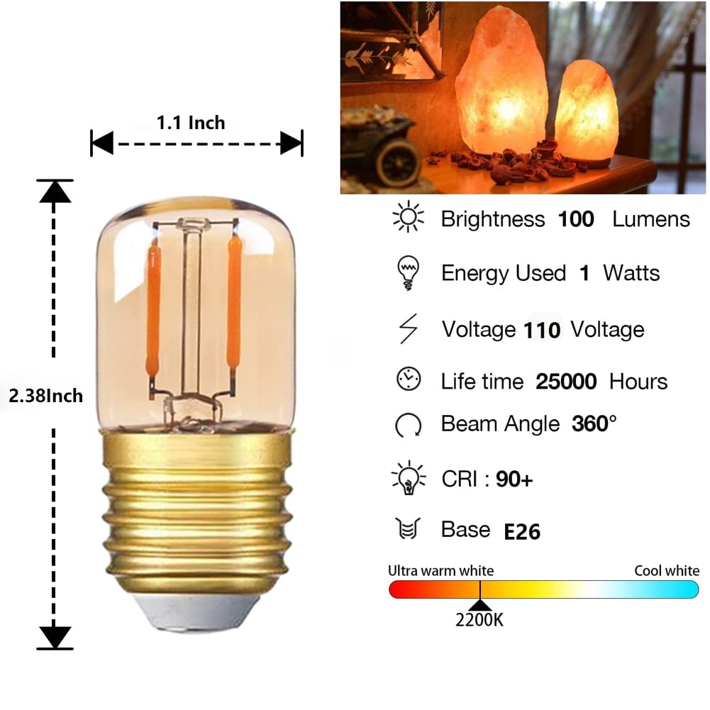 LDCHIUEN Mini T28 E26 1W LED Night Lights Small Low Watt Vintage 10W Equivalent Light Bulb Ultra White Warm 2200K Decorative Lights Amber, 6Pack