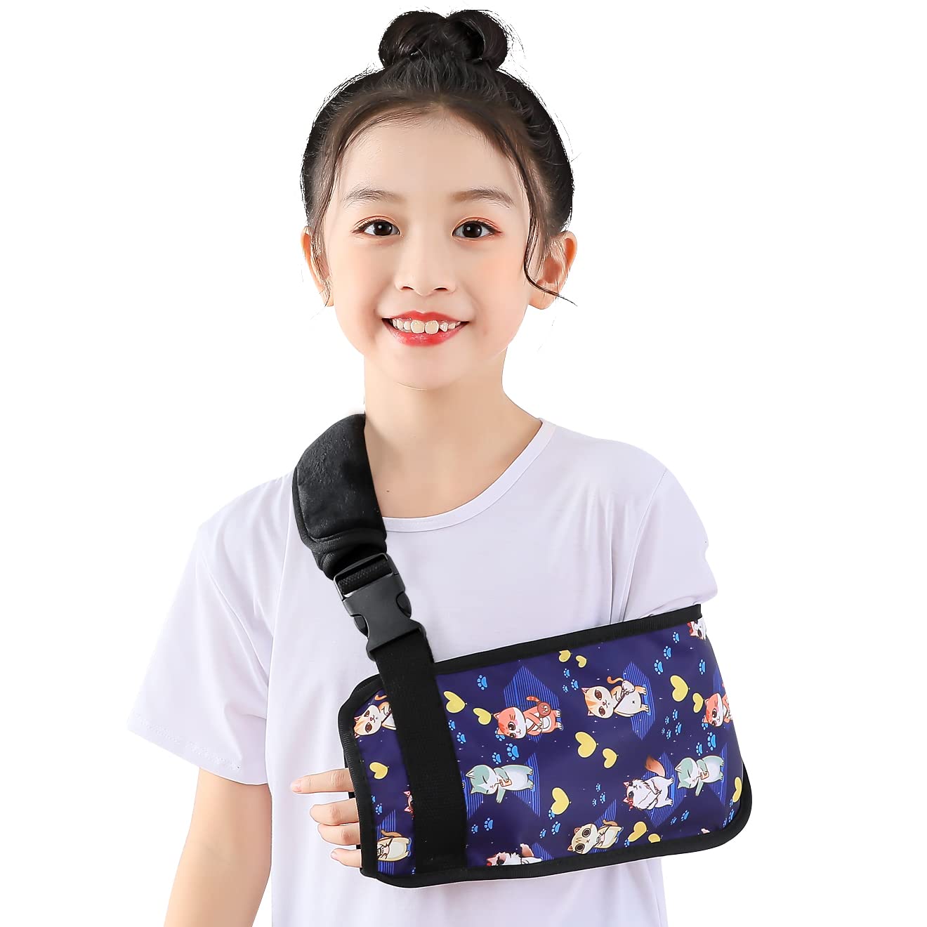 Ledhlth Cat Kids Arm Sling for Girls Blue Cute Toddler Shoulder Sling for Shoulder Injury Children Elbow Sling for Shoulder Surgery Padiatric Wrist Sling for Arm Broken (Kids S)