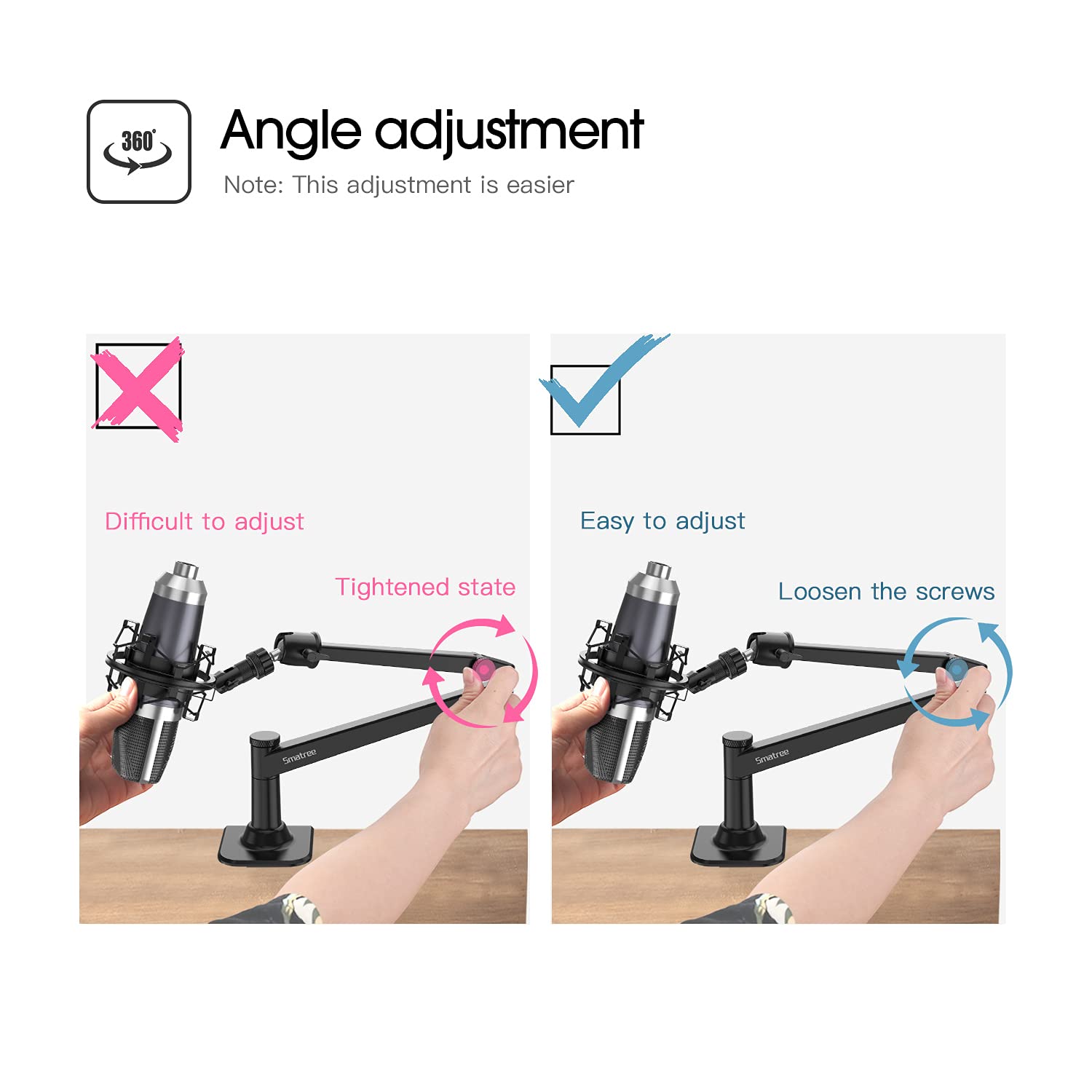 Smatree Microphone Adjustable Stand Desk Compatible for Shure SM7B/ Shure MV7/AT2020 /BM-800, Shure SM7B Mic Stand, 5/8" Adapter Screw,Singing, Podcasts & Recording Stand Desk