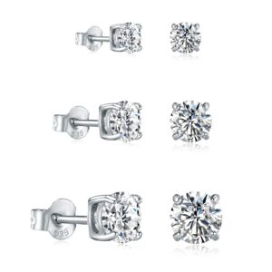 diamond moissanite stud earrings women: 0.1ct-0.46ct df color solitaire round solid white gold plated sterling silver stud earring set for women