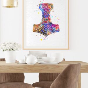 Dignovel Studios 8X10 Unframed Mjolnir Hammer Strength Symbol Norse Mythology Scandinavian Peace Love Watercolor Art Print Home Office Wall Decor Poster DN667