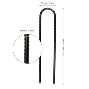 MUKCHAP 12 Pack 12 Inch U Shaped Rebar Stakes, Black U Rebar Hook, Heavy Duty Trampoline Wind Anchors Stakes for Camping Tents, Soccer Net