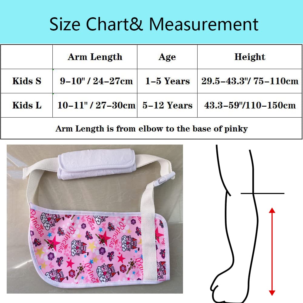 Ledhlth Princess Kids Arm Sling for Girls Shoulder Injury Pink Cute Toddler Shoulder Sling for Broken Arm Padiatric Elbow Wrist Sling for Torn Rotator Cuff (Kids S)