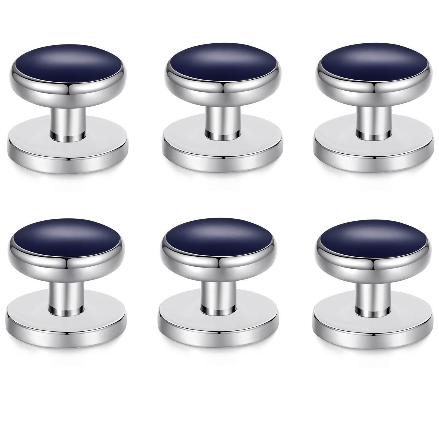 HONEY BEAR 8pcs set Cufflinks And Studs - Black Onyx, for Men Shirts Tuxedo Wedding Gift (Navy Blue with Silver)