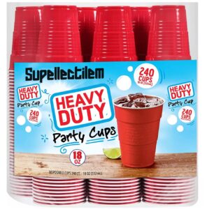 supellectilem red plastic disposable cups - 18 oz., 240 ct. | heavy duty large party cold drink plastic cups disposable